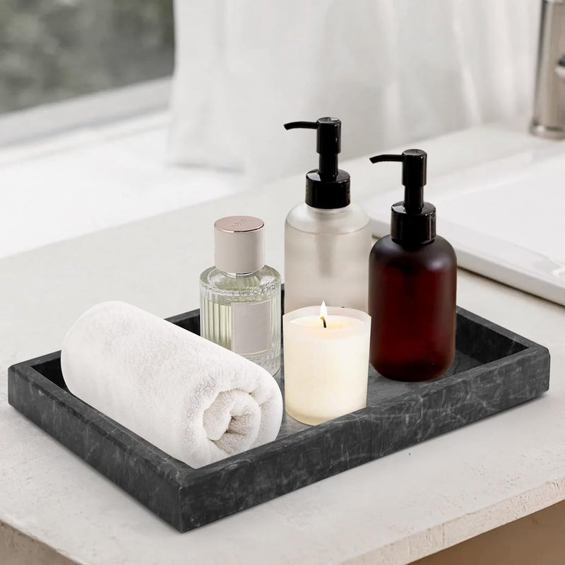MULWR Marble Bathroom Tray,Pure Natural Vanity Tray,Marble Trays for Kitchen Counter Non-Ceramic/Non-Resin,Stone Tray 12 x 8 inch (Black) ﻿ - Image 5